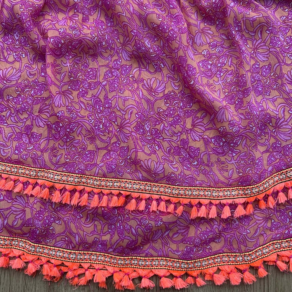 Ramy Brook Smocked Strapless Boho Tassel Swim Cover Up Dress S - Picture 5 of 7
